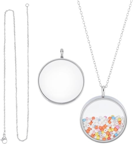 CRAFTYMELODY 2 Set Schwimmender Charm Aus Edelstahl Mit Runden Durchsichtigen Bilderrahmen Charms Aus Glas Memory Medaillon Anhänger Flache Runde Bild Charms