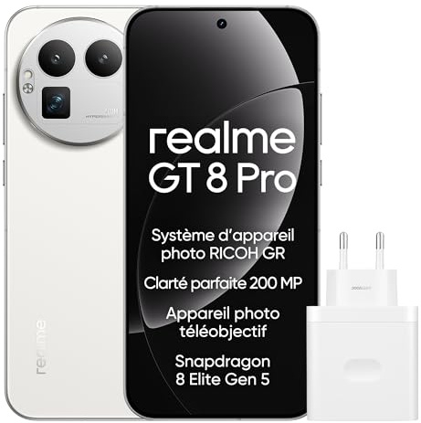 realme GT 8 Pro Smartphone 12GB+256GB, Sistema de cámara RICOH GR, Cámara con teleobjetivo ultranítida de 200 MP, Snapdragon 8 Elite Gen 5, Batería Titan de 7000 mAh, con Adaptador, Blanco