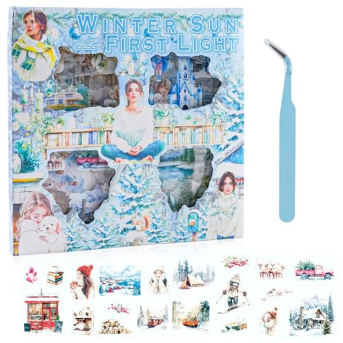 MIANRUII Winter Thema PET Scrapbook & Aufkleber Set - 100+ Stück Winters Journaling Kit mit Aquarell PET Aufkleber, Vintage Winters Szenen für Scrapbooking, Journal Dekor, Handwerk Geschenke (Winter)