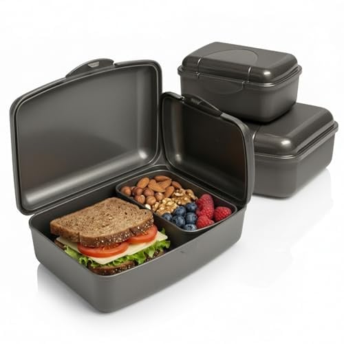 Hausfelder Brotdose Set Erwachsene, 18x14x6,5cm, Anthrazit