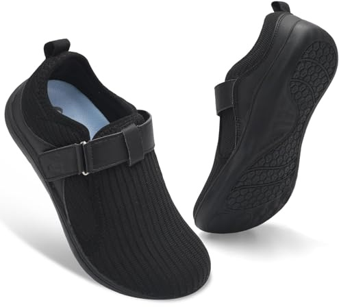 JIASUQI Wide Womens Walking Shoes Adjustable Barefoot Shoes Breathable Diabetic Shoes Zero Drop Neuropathy Edema Nursing Shoe Wide Width Sneakers(Black 40,6.5 UK)