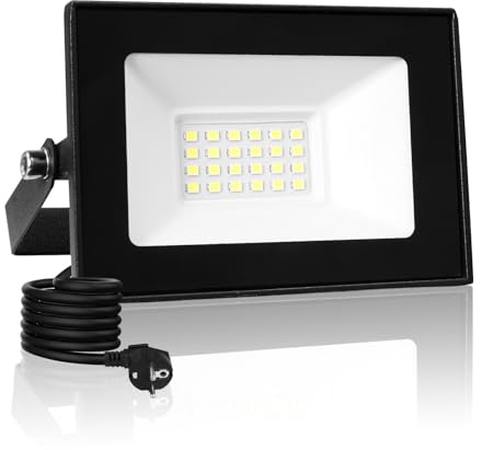 Bellanny LED Strahler Außen 20W, 2000LM 3000K Warmweiß Scheinwerfer Fluter Flutlicht Baustrahler | IP66 Wasserdicht Wandstrahler mit Stecker & 3m Kabel, Aussenlampe für Garten Garage Hof Werkstatt