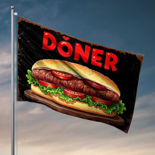 Décoration de cuisine amusante - Délicieux Kebab Doner avec drapeau de légumes frais - Drapeaux amusants pour dortoir universitaire - 152 x 244 cm