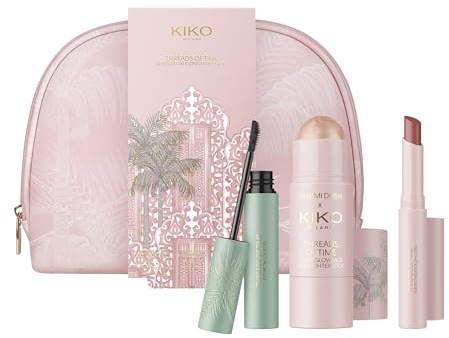 KIKO Milano Threads Of Time Glass Glow Icons Make Up Kit, Coffret Cadeau Maquillage : Stick Enlumineur, Cire À Sourcils Et Brillant À Lèvres En Stick