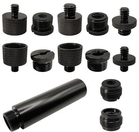 Voluty Tek Mic Stand Adapter Kit with Extension Tube,3/8 to 5/8,1/4 to 5/8 Threaded Screw for Camera Tripod Mic Arm 13 Pack