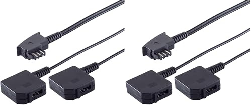 PADCR 20cm Y Telefon-Kabel Adapter Doppelstecker Verteiler Splitter Weiche universal, 1 Eingang: TAE-F Stecker männlich auf 2 Ausgänge: TAE-F Buchse Kupplung weiblich, Schwarz (Packung mit 2)