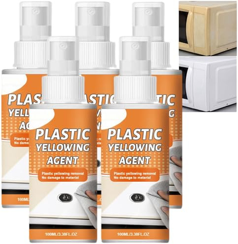 Plastic Yellowing Remover Spray, Heavy Duty Yellow Stain Cleaner for Appliances, Toilet Seat, Air Conditioner, Fast-Acting Plastic Restorer for White PVC, UPVC, All-Purpose Household Cleaner (5PCS)