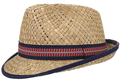 Lipodo Larino Strohtrilby Kinderhut - Hut aus 100% Stroh - Sonnenhut hergestellt in Italien - Trilby in 49-55 cm - Strandhut mit farbigem Ripsband und Einfass Natur 53 cm