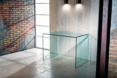 IMAGO FACTORY Scriba - Scrivania Studio, Ufficio in Vetro, Scrivania Moderna Design (100x70cm) Ideale per Casa e Ufficio Elegante, Realizzata in Ponte in Vetro Curvato Trasparente, 100% Made in Italy