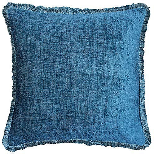 Riva Paoletti Astbury Filled Cushion Blue-Metallic Chenille Style Fabric-Fringed Edge-Hidden Zip Closure-100% Polyester-50 x 50cm (20 x 20 inches) -Designed in The UK, Polyester, Teal, 50 x 50cm