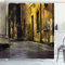 ABAKUHAUS Straße Duschvorhang, Dark City Old Avenues, Stoffliches Gewebe Badezimmerdekorationsset mit Haken, 175 x 200 cm, Senf Taupe