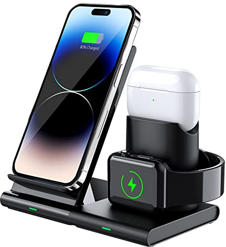 Hoidokly Wireless Charger Stand, 3 in 1 Fast Wireless Charging Station Dock for iPhone 14/13/12/11/Pro/Pro Max/XS/XR/X/8, Charger Stand for iWatch 8/7/6/5/4/3/2/SE, Airpod Pro/3/2
