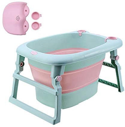 Erwachsene Faltbadewanne Babybadewannen, Zusammenklappbare Badewannen mit Ständer und Abnehmbarem Badehocker, Kleinkinder Badewanne für Kleinkinder Neugeborene Dusche 0-10 Alter Tragbare Badewanne