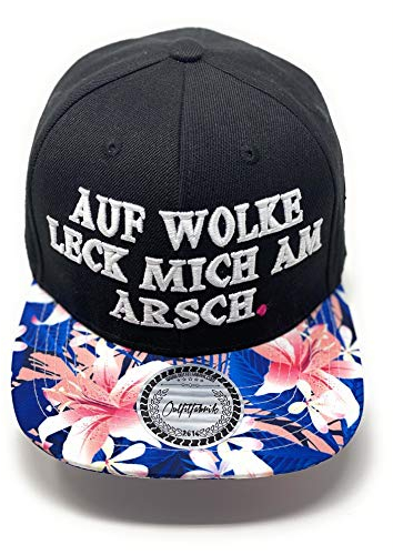 Outfitfabrik Snapback Cap Auf Wolke leck Mich am Arsch in schwarz mit Blumen-Muster-Schirm und 3D-Stick in weiß (Statement, Spruch, Blumen), One Size