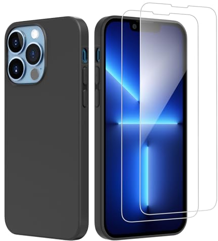 NEW'C Hülle für iPhone 13 Pro Max (6,7 Zoll) Ultra Thin Silikon Schwarz und 2 × Panzer Schutz Glas für iPhone 13 Pro Max (6,7 Zoll) - Anti Scratch