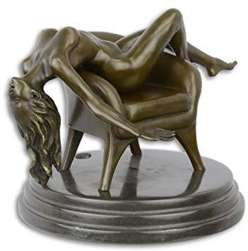 Bronzefigur Frau auf Sessel Erotik Akt Kunst Bronze Skulptur Figur Antik-Stil