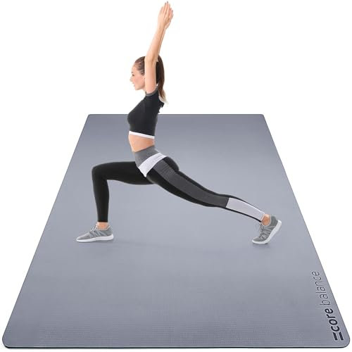 Core Balance Extra Large Yoga Mat 6mm Non Slip TPE Foam with Travel Strap L183cm x W116cm (Grey)