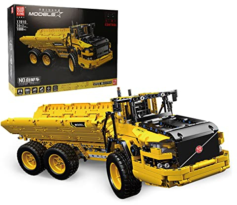 Mould King 17010 Technik Dumper Bausteine, 1888+ Teile Knickgelenkter Truck Klemmbausteine, 6x6 Autotransporter APP Ferngesteuertes Konstruktionsfahrzeug mit Motor