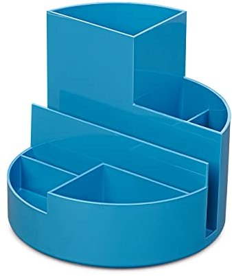 Maul Schreibtisch Organizer MAULrundbox Ø14x12,5cm | Organizer mit 6 Fächern | Stiftehalter für Stifte, Marker und Schere | Stifte Organizer für Büro und Schreibtisch | Atlantic Blue
