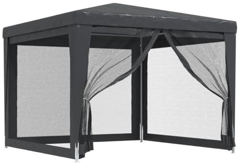 vidaXL Partyzelt mit 4 Mesh-Seitenwänden Gartenzelt Festzelt Pavillon Zelt Gartenpavillon Gazebo Gartenlaube Bierzelt Faltzelt Camping Anthrazit 3x3 m HDPE