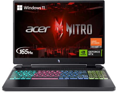 Acer Nitro 16 Gaming Laptop | AMD Ryzen 7 7840HS OctaCore CPU | NVIDIA GeForce RTX 4060 Laptop GPU | 16 WUXGA 165Hz IPS Display | 16GB DDR5 | 512GB Gen 4 SSD | WiFi 6E | RGB Backlit KB | AN16-41-R1WE