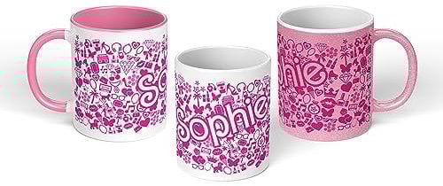Print Maniacs Personalised Pink Doll Mug 11oz Ceramic Coffee Mug for Girls and Women Lets go Party Chelsea Merchandise Princess Dream Collection Theme Bride Lip Stick Birthday Diamonds