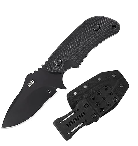 KHU Couteau à lame fixe Couteau de survie Camping bushcraft - Acier D2 G10 poignée, Outdoor Chasse Camping Accessoires - Avec étui Kydex