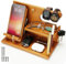 Belle Vous Light Brown Wooden Phone Docking Station - Nightstand/Bedside Table Organiser - Phone, Wallet, Watch, Key & Gadget Holder Stand - Anniversary/Birthday Gift for Men - Husband/Dad Accessories