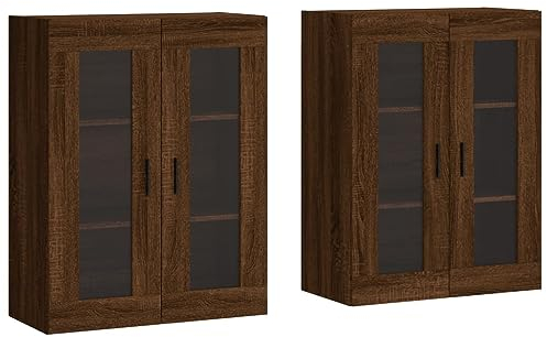 vidaXL Wandschrank 2 STK., Hängeschrank mit viel Stauraum, Sideboard für Wohnzimmer, Schrank Wandmontage Lagerschrank Kommode, Skandinavisch, Braun Eichen Optik Holzwerkstoff
