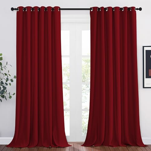 PONY DANCE Extra Breite Gardine Rot Blickdicht Verdunklungsvorhänge mit Ösen 2er Set H 260 x B 200 Thermovorhänge Hitzeschutz Thermal Blackout Curtains for Living Room