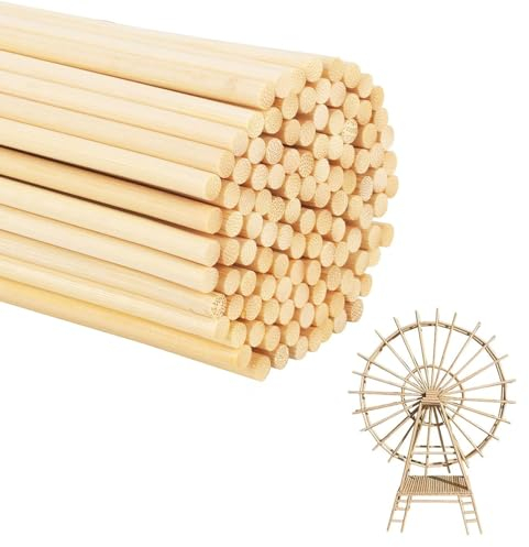 EULAPGOE 100 Stück Holzstäbchen 300mm x 5mm, zum Basteln Rundstäbe Holz, Natürliche Holzstäbchen, Zuckerwatte Stäbe Bambusstäbe zum Basteln für Holzarbeiten