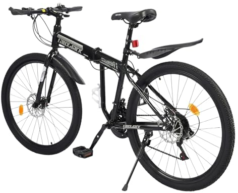26 Zoll Faltbare Mountainbike,21 Gang MTB Fahrräder mit Scheibenbremse vorne und hinten Höheverstellbar - Maximale Gewichtskapazität 130kg, Mountainbikes für ab 160-190cm Damen & Herren (Schwarz Weiß)