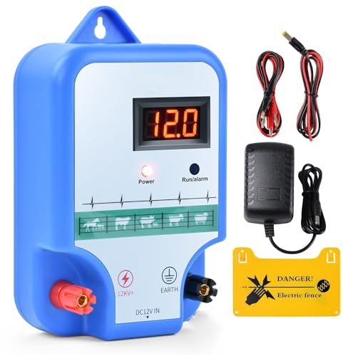 12V Weidezaungerät 2J Output für 2 bis 15 km, niedrige Impedanz Spitzenspannung 12kV für Geflügel, Vieh, Hobbytiere, Haustiere, Steuergerät zum Schutz von Gärten
