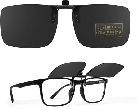 TEMSO Clip On Sunglasses Polarized Flip up Driving Glasses For Men Women,UV400 Protection|HD Vision|Anti Glare|Safe Driving