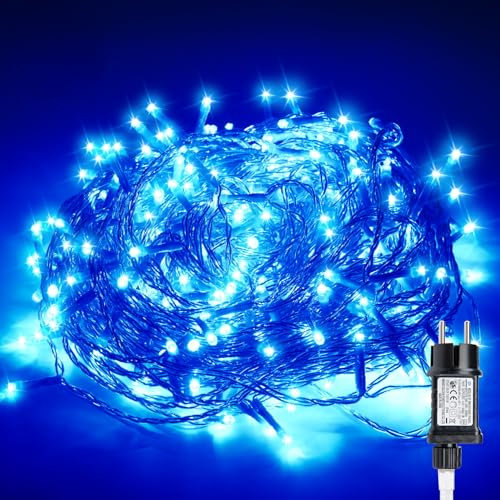 Gresonic Lichterkette Außen 10m 100LED, Blau Lichterkette Außen Strom mit Timer Speicherfunktion, Transparente Kabel, Wasserdicht beleuchtung für Außen Innen Garten Baum Weihnachten
