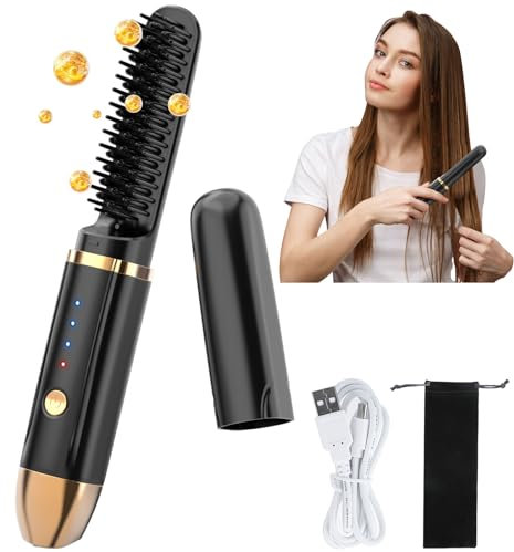 Aceshop Cepillo Alisador Pelo Inalambrica, Alisador Portátil de Iones Negativos con Cerradura de Seguridad Mini Cepillo Alisador Portátil Calentamiento Rápido Peine Alisador de Cabello Recargable