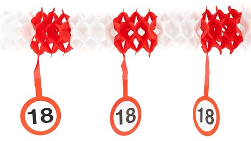 18 Geburtstag Deko Girlande Verkehrszeichen rot/weiß - Originelle Dekoration für einen gelungenen 18. Geburtstag Junge oder Mädchen - Tiwoca