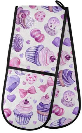 Oven Gloves Double Oven Gloves Heart Candy Cupcakes Oven Mitts Pot Holder Heat Resistant Quilted for BBQ Baking Kitchen Cooking Gloves