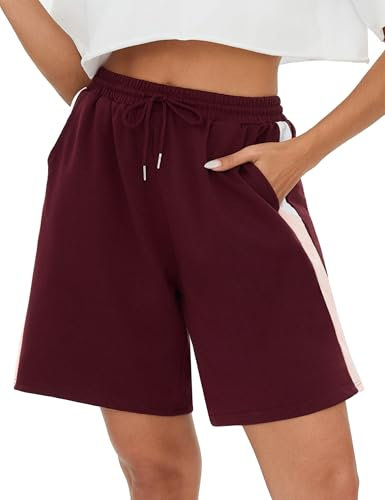 Terecey Pantaloncini Sportivi Donna Estivi in Cotone Shorts da Tennis Fitness Vita Alta Casual Traspirante Pantaloni Corti Elastico in Vita Sciolto Morbido Cómodo per Yoga Palestra, Rosso Vino XXL