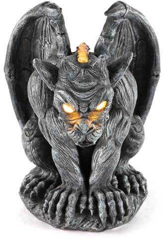 Large Winged Gargoyle Statue with Solar Lights Outdoor Decor Sitting Gargoyle Monster Dragon Garden Guardian Gothic Creep Scary Sculpture Patio Yard Lawn Decorations Halloween Valentine's Day Gift
