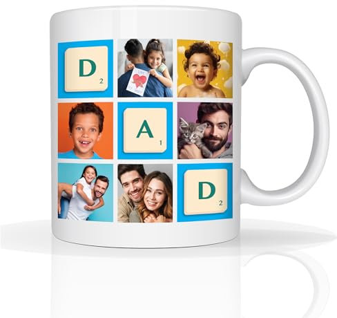 Star Online Personalised Fathers Day Coffee Mug Gift 6 Photos Present for Dad 11oz Ceramic Coffee Tea Cup Best Daddy Birthday Text Name (Dad Photo Mug)