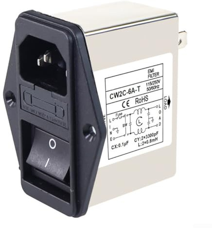 Marchfunny Filtro de alimentación IEC Outlet CW2C3610AT con fusible e interruptor basculante 220V para supresión efectiva en configuraciones electrónicas y de iluminación (CW2C-6A-T)