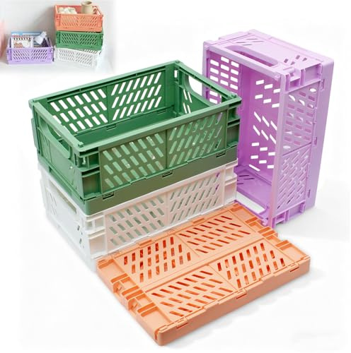 4 Stück Faltbarer Aufbewahrungskorb, 25*16*10cm Klappbox, Mehrzweckkorb | Multifunktionaler Aufbewahrungsbox, Stabiler Faltbar Klappbox für Schrank, Bücherregal, Badezimmer, Schlafzimmer, Küche, Büro