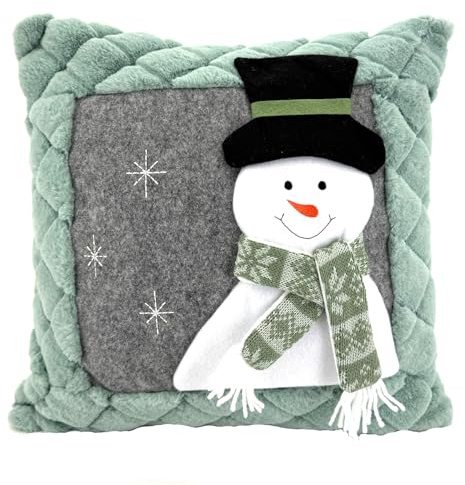 heimtexland Deko Kissen Winter Schneemann mit Strickschal Zierkissen Dekoration Weihnachten Advent Geschenkidee HxB 42x42 cm Kissenhülle Typ832 Schneemann