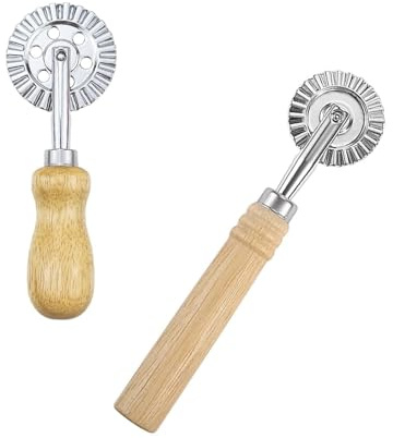 txuzong Set de 2 roulettes à Pâtisserie avec Manche en Bois - | Lames Ondulées 16 cm & 14 cm - Coupe-pâte Professionnel pour Raviolis, Pizzas, Pâtes et Gâteaux