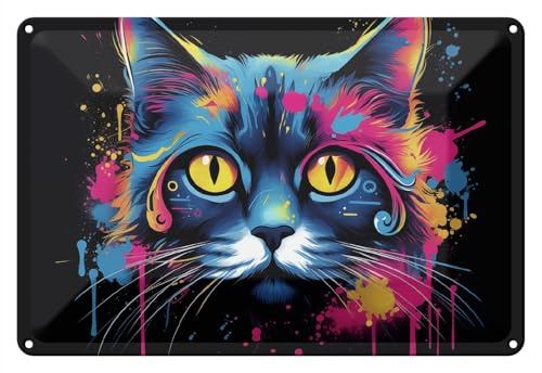 Wallario Blechschild Wandbild aus Metall Katze im Farbrausch - 20 x 30 cm in Premium-Qualität: Brillante Farben