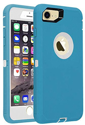 smartelf Case for iPhone 7/8 Heavy Duty With Built-in Screen Protector Shockproof Dust Drop Proof Protective Cover Hard Shell for Apple iPhone 7/8 4.7 inch-Blue/White