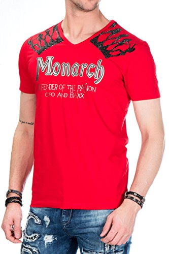 Cipo & Baxx Herren T-Shirt Kurzarm Rundhals Print Steinchen V-Ausschnitt Shirt Freizeit CT377