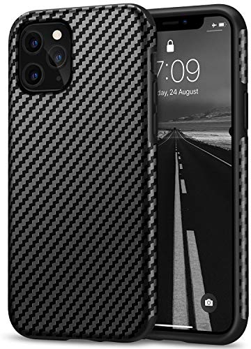 Tasikar Kompatibel mit iPhone 11 Pro Hülle Carbon Leder Design Schutzhülle mit TPU Hybrid Handyhülle (Schwarz)