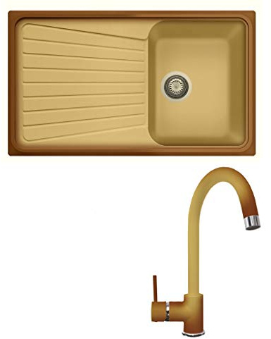 Lavello composito una vasca più gocciolatoio Plados SP0861 + miscelatore PETRAMIX (Terra di Francia)